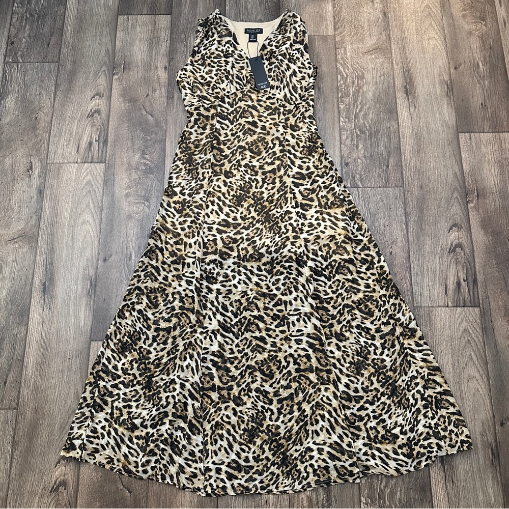 Rachel Zoe lined zipper date-night Maxi Dress Women’s Size S Brown leopard print